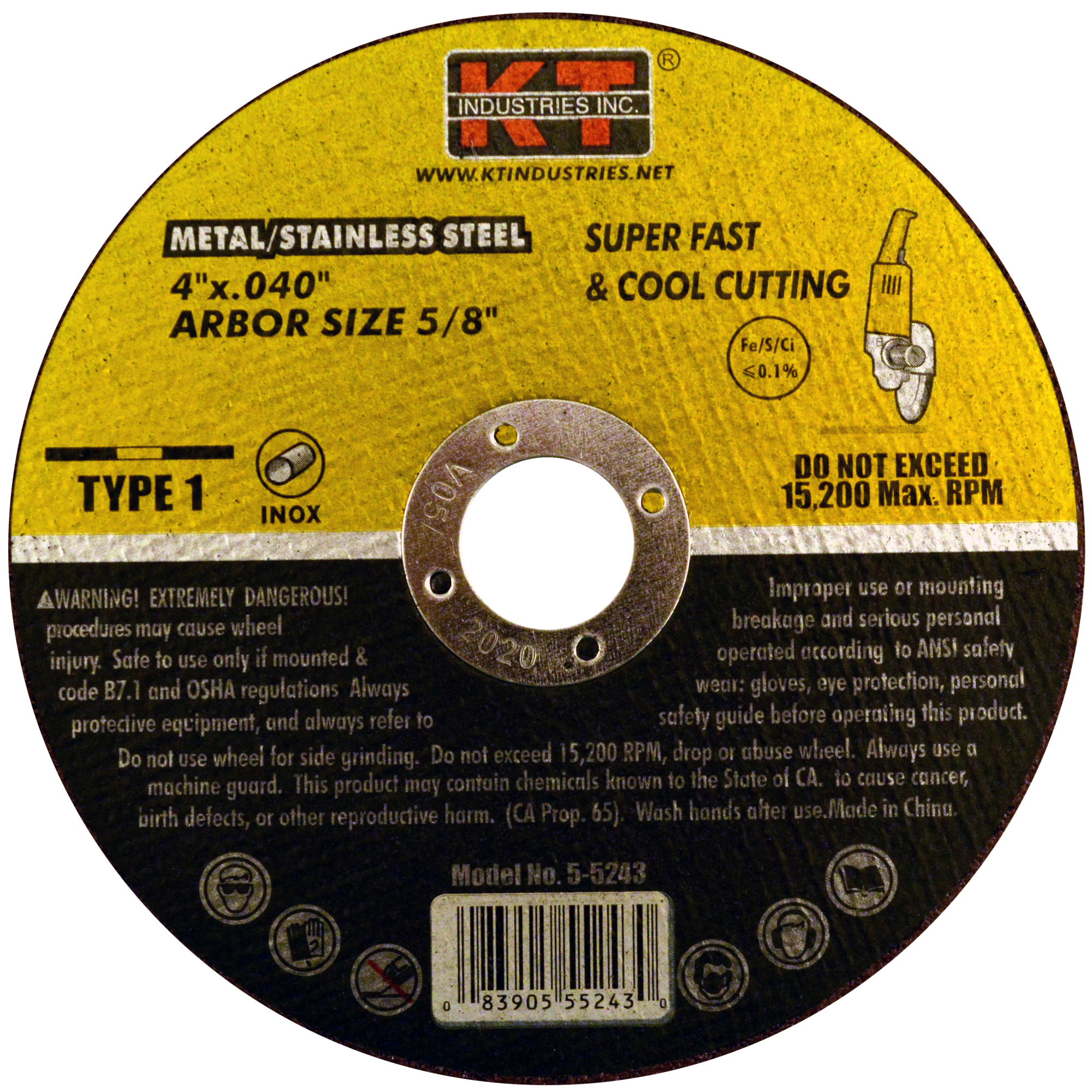 K-T Industries Cutting Wheel — 4in. x 5/8in. x 0.040in., Reinforced, Pack of 10, Model# 5-5243